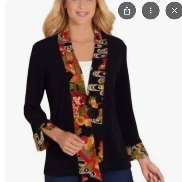 Soft Surroundings Womens Black Floral Trim Asian 1-Button Kimono Jacket XL USA - Picture 6 of 6